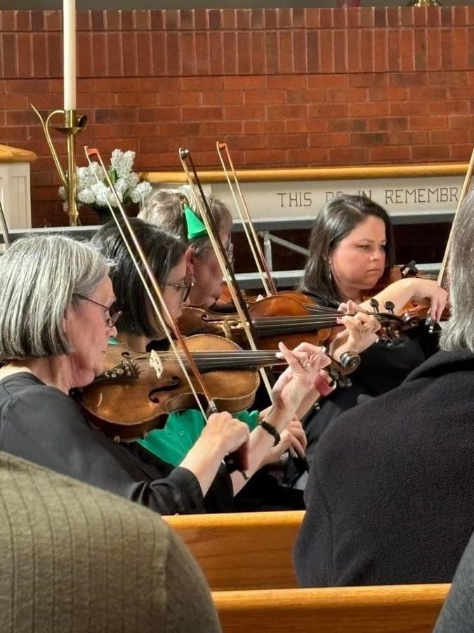 Violins in the pews at First Presbyterian, spring 2024